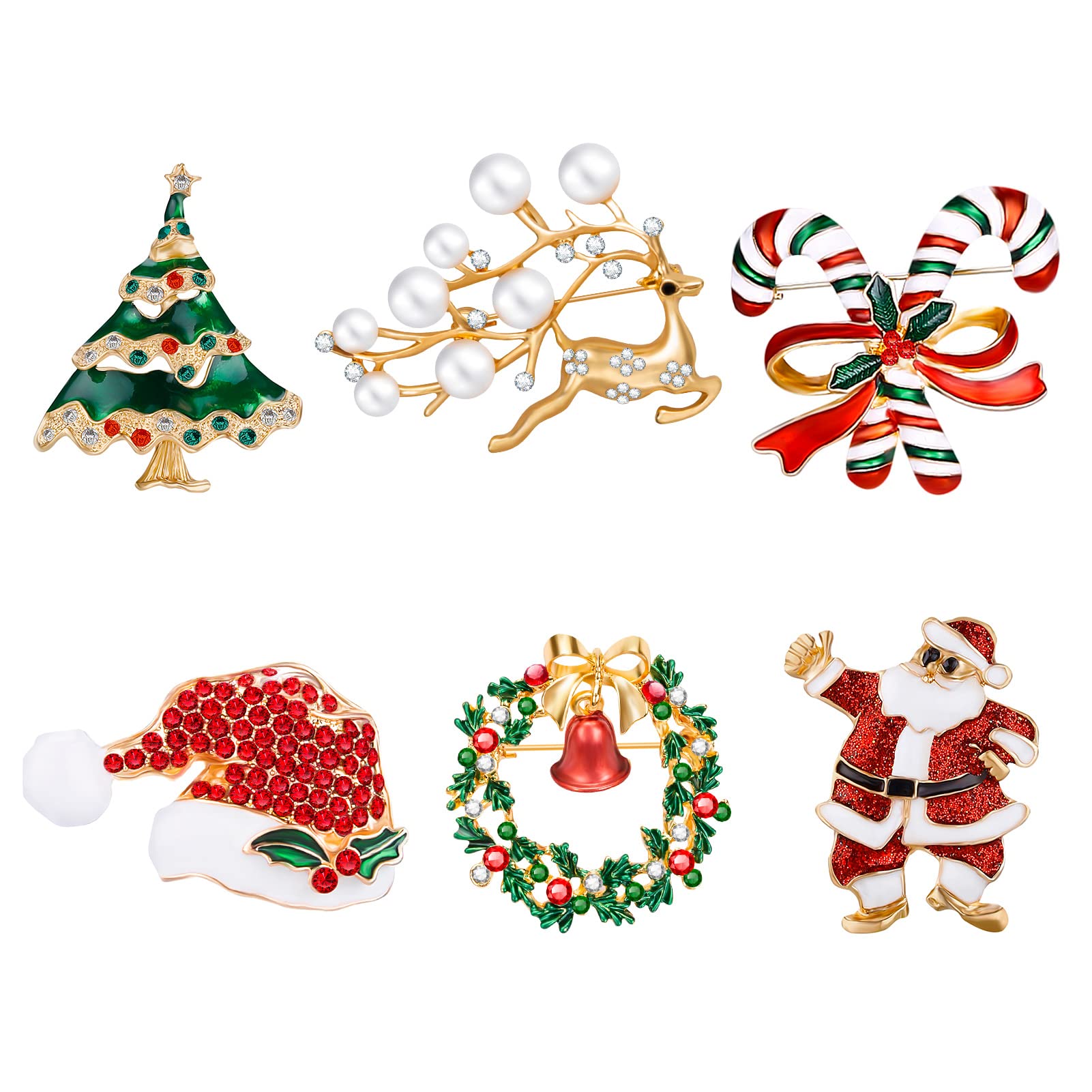 Christmas Brooch Pin Set with Rhinestone Crystal Christmas Decorations for Women Kids Christmas Xmas Gift
