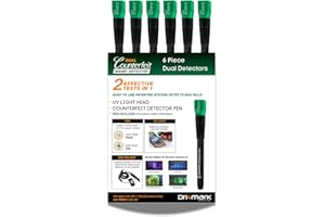 Dri Mark Dual Test Counterfeit Money Detector Pen, UV Light 6 Pack - Fake Money Bill Checker, Tests for Security Strips and Authentic Currency Paper, 6 UV Light/Pens