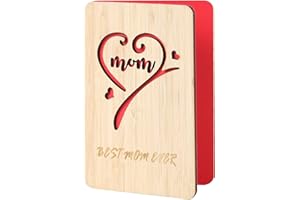 Wood Card for Mother's Day,Wooden Birthday Card for Mum,Handmade Best Mom Ever Greeting Card for Mother from Daughter or Son,