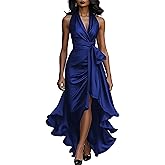 Elegant Evening Dresses for Women Deep V Neck Halter Formal Gown High Waist Butterfly Bow Bodycon Summer Dress