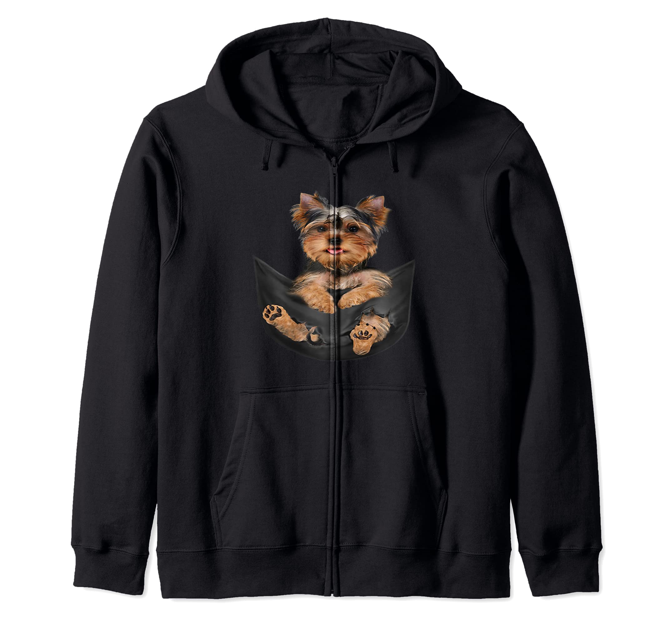 Dog Lovers Gifts Yorkshire Terrier In Pocket Funny Dog Face Zip Hoodie