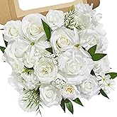 Serwalin White Flowers Artificial, Fake Roses Flowers for Wedding Cake Decoration, Silk Flowers for Wedding Bouquets Baby Shower Centerpieces Floral Arrangements Party Decor