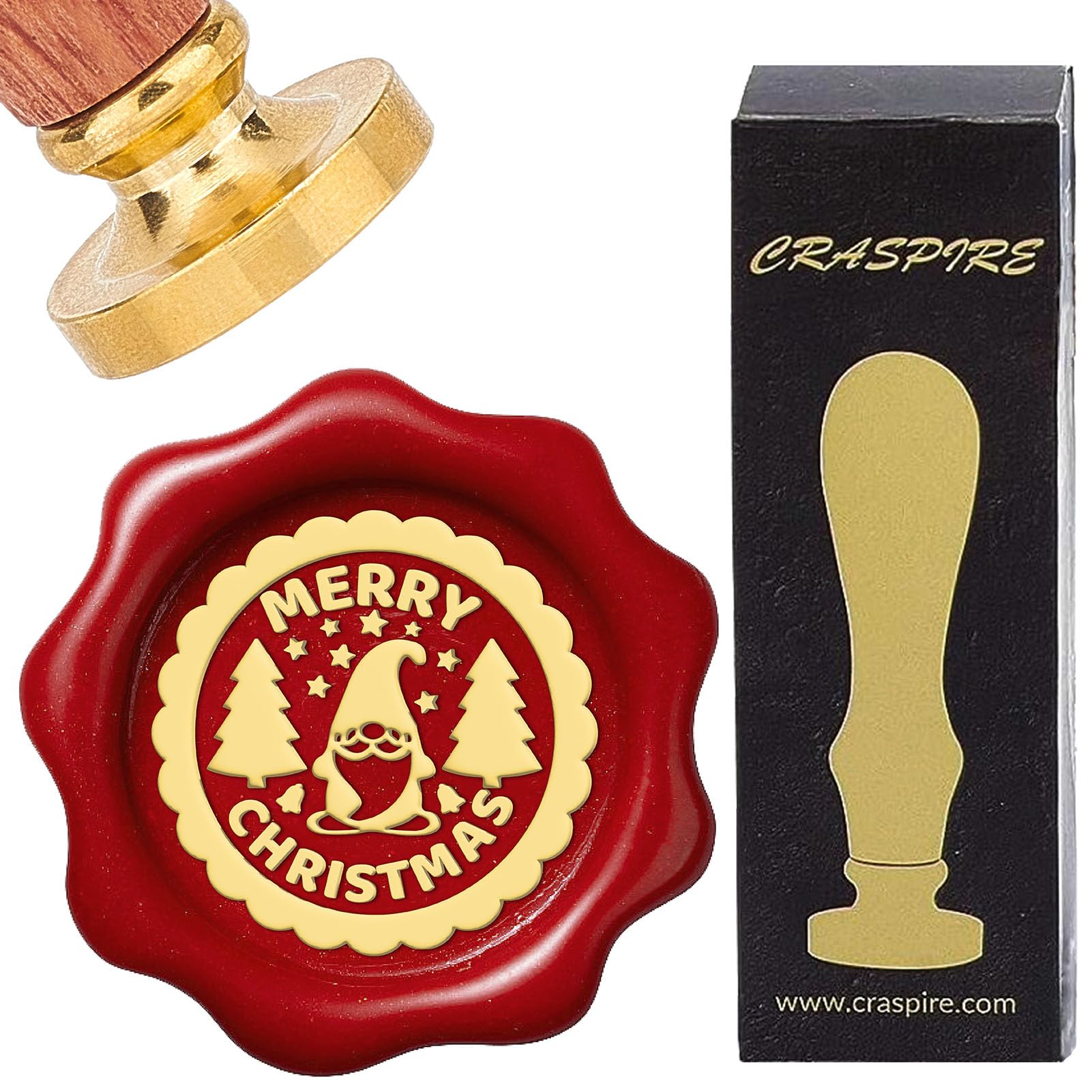 CRASPIRE Gnome Wax Seal Stamps Marry Christmas Sealing Wax Stamp 25mm Tree Star Removable Brass Head with Rosewood Handle for DIY Scrapbooking Wedding Invitation Gift Wrap Xmas Thanksgiving Card