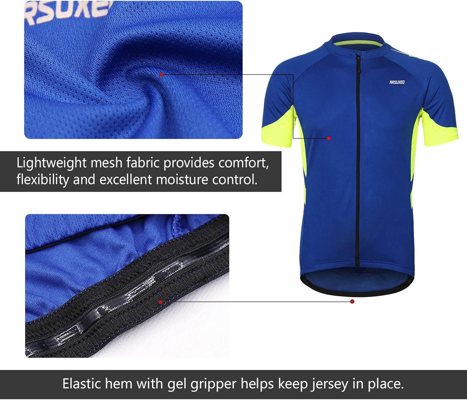 ARSUXEO Men's Short Sleeves Cycling Jersey Bicycle MTB Bike Shirt 636: Clothing