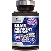 Brain Memory Supplement Pills - 3X Strength Nootropics for Concentration, Clarity & Focus Support - Brain Health Cognitive Vitamins with Bacopa, Phosphatidylserine & DMAE, Brain Booster - 180 Capsules
