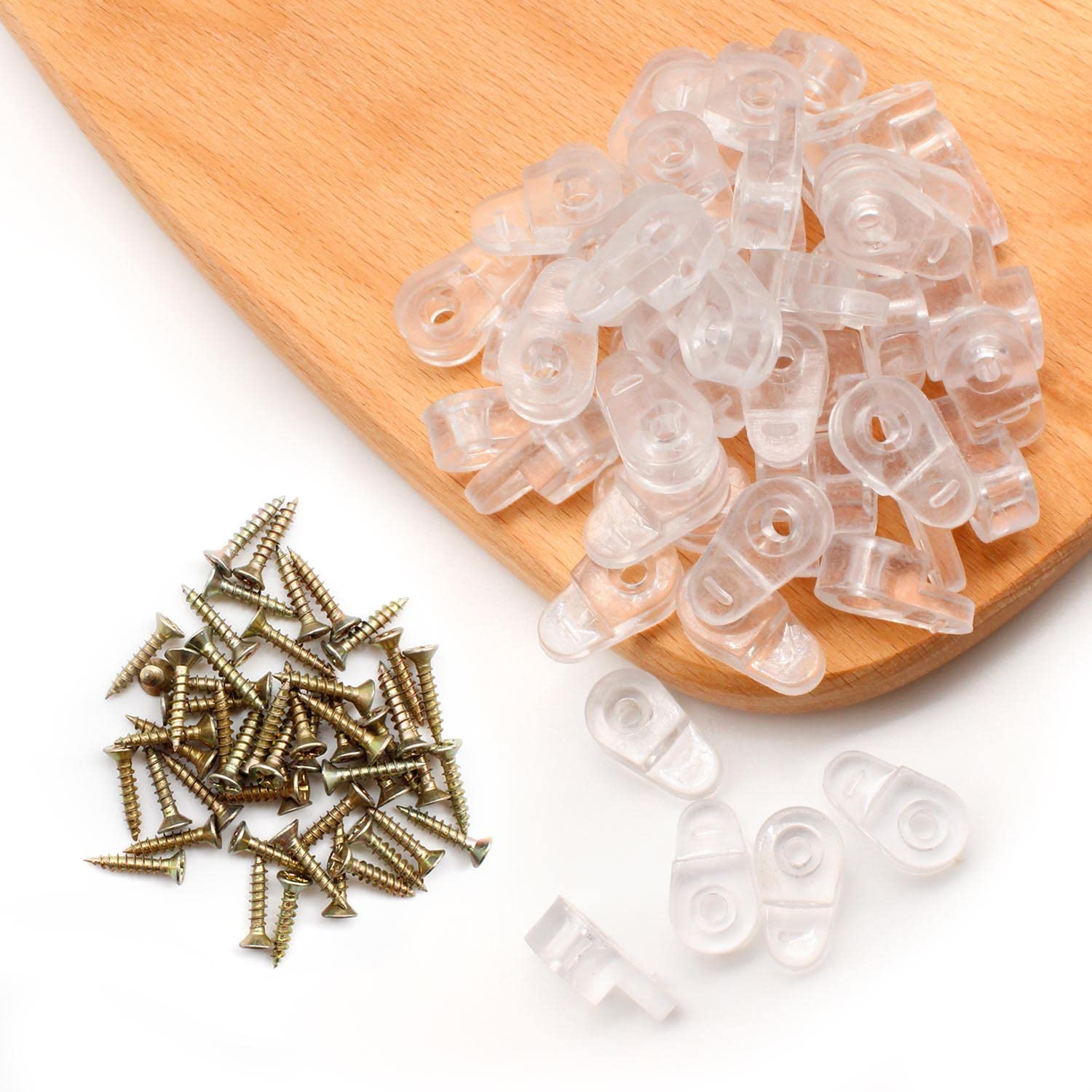 DEANKEJI 50 Pcs Glass Retainer Clip and Screws, Shelf Bracket Holder, Cabinet Clips for 1-4mm Thick Glasses, Doors and Mirrors