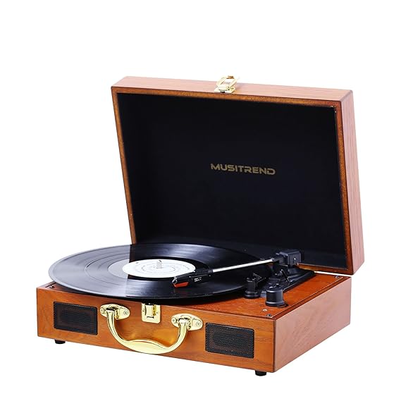 Vinyl Plattenspieler, USB Schallplattenspieler mit Lautsprecher Riemenantrieb Aux-In RCA 33/45/78 U/min, Nostalgischer Blueto