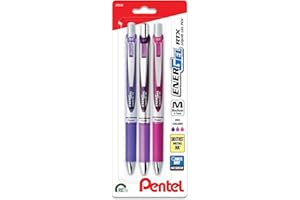 Pentel EnerGel RTX Retractable Liquid Gel Pen, Passion Hue, 0.7mm, Assorted Violet Ink Pack of 3 Pens (BL77PASBP3M)