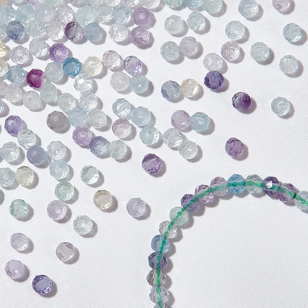 NBEADS 2 Strands About 316-410 Pcs Natural Fluorite Beads, 2mm Faceted Round Stone Beads Loose Gemstone Beads Spacer Beads for DIY Crafts Necklace Bracelet Jewelry Making