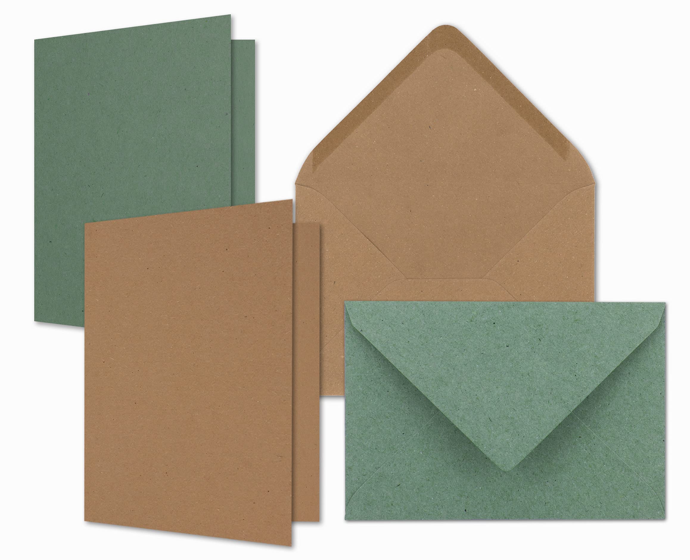 20x card package kraft paper DIN A6 C6 in brown and eucalyptus (green) - natural folding cards with fold A6 10.5 x 14.8 cm & envelopes C6 11.4 x 16.2 cm