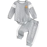 Gaono Baby Boy Fall Winter Clothes Mamas Boy Newborn Outfit Long Sleeve Bear Embroidery Cable Shirt Romper And Pants Set