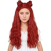 karlery Girls Long Red Curly Wig with Buns Halloween Cosplay Party Costume Wig