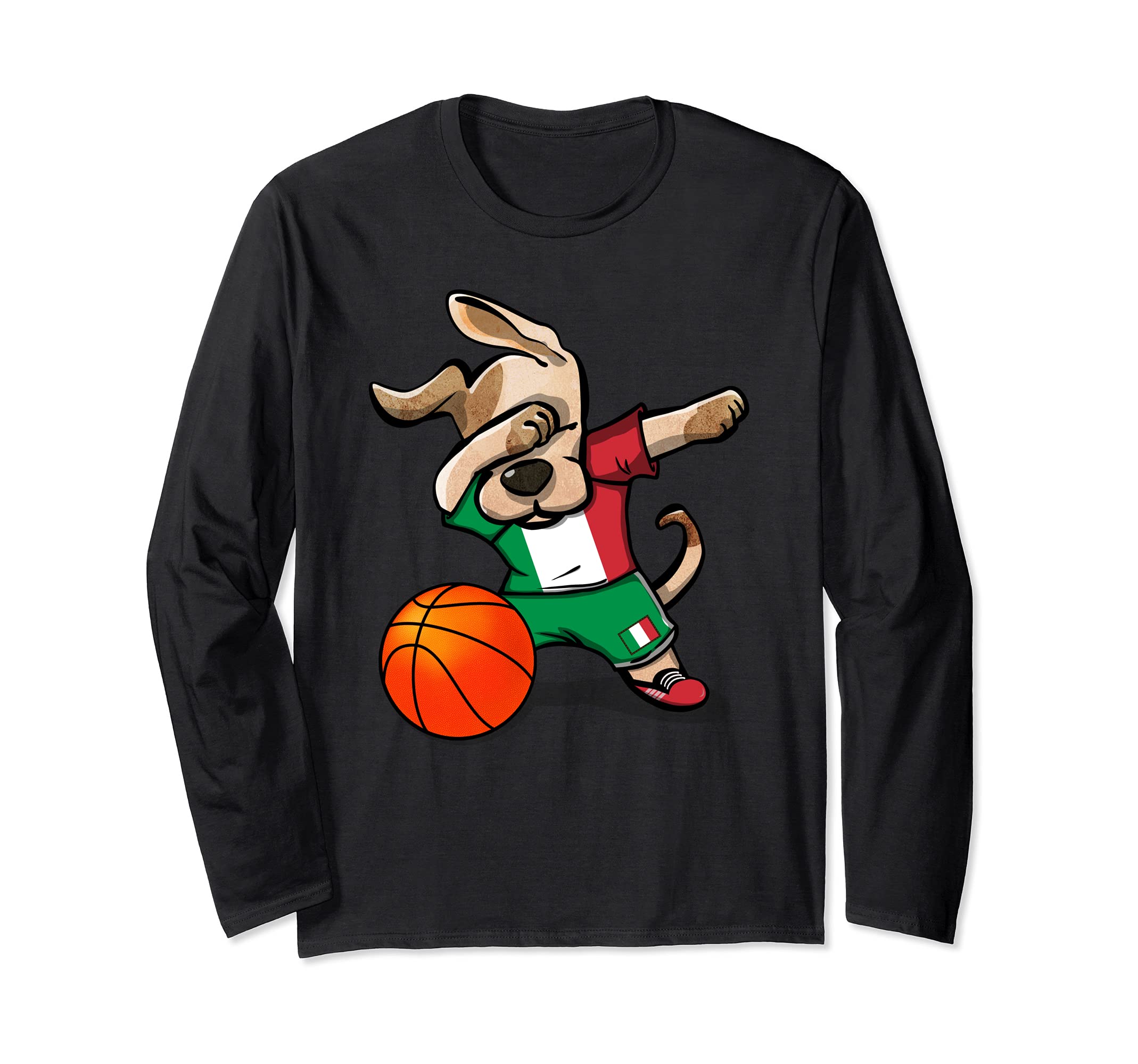 Funny Dabbing Dog Italy Basketball Fans Jersey Italian Flag Long Sleeve T-Shirt