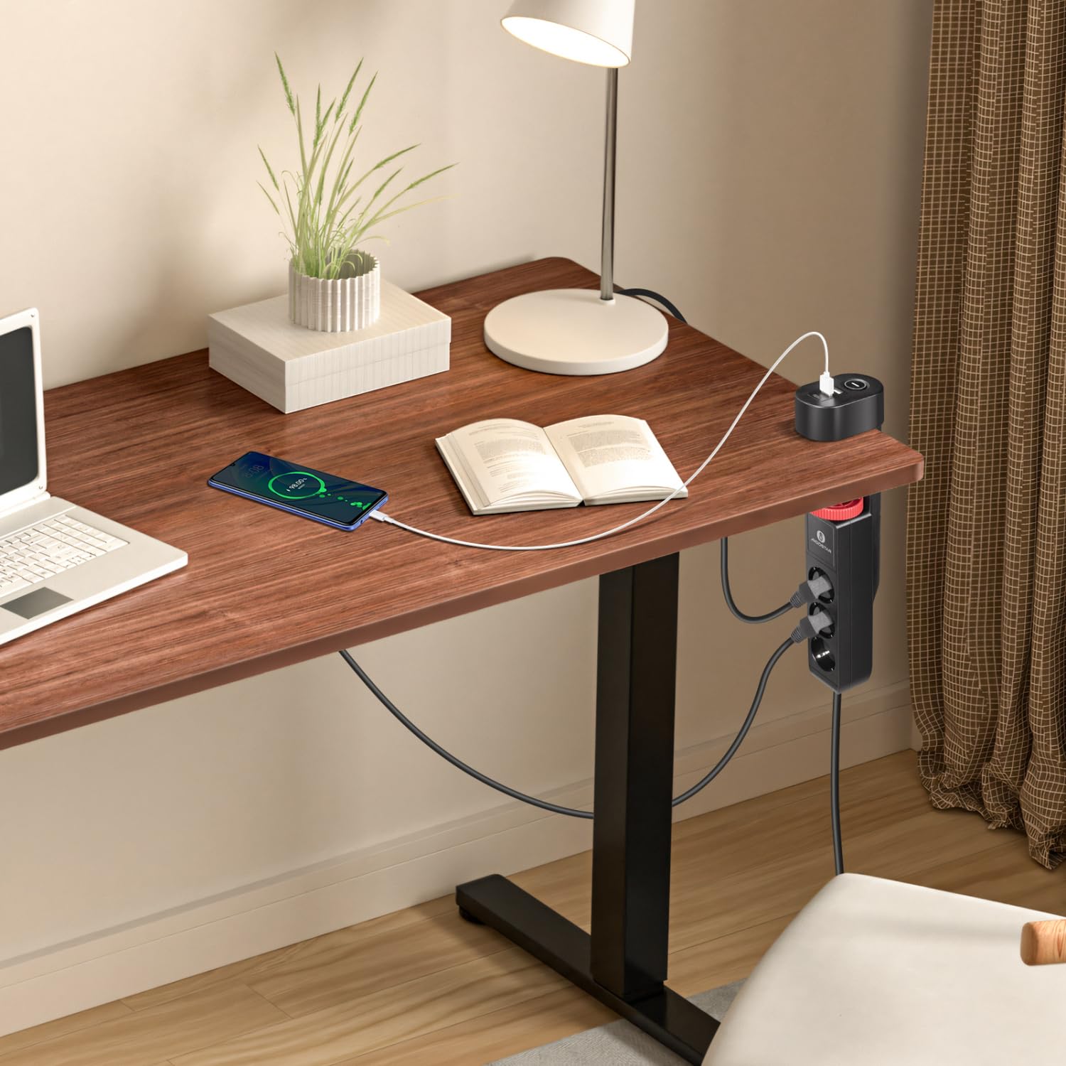 Aigostar Tischsteckdose 3-Fach mit Schalter, Steckdosenleiste mit Tischclip, Steckerleiste mit 3 USB, 6 in 1 Mehrfachsteckdose,1.4M Kabel, Schwarz 6