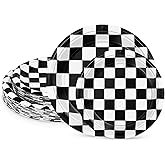 LIKAJON 50 Pcs Black and White Checkered Paper Plates, 25 Pcs 9 Inch and 25 Pcs 7 Inch Disposable Halloween Black Checkered Flag Plates for Baby Shower, Birthday, Graduation, Picnic, BBQ, Party