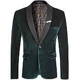 WEEN CHARM Velvet Blazer for Men Slim Fit One Button Sport Coat Tuxedo Jacket for Prom Wedding Party Dinner