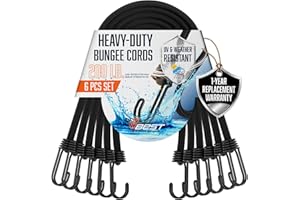 VBEST Black Bungee Cords with Hooks - 6 Piece Heavy Duty Long Bungie Cords for Outdoor Use, UV & Weather Resistant - Assorted Sizes Set Includes (2x48, 2x60, 2x72)
