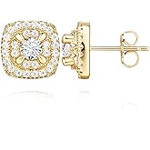 Fanglcy 14K Gold Studs Earrings for Women Square-design Gold Stud Earrings for Women Cubic Zirconia Earring Studs 9.6mm