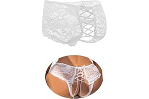 ohyeahlady Women's Briefs Panties Sexy Cheeky Boyshort Lace Crothchless Underwear Plus Size Hipster Thong Panty XS-4XL