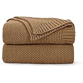 CozeCube Caramel Brown Throw Blanket for Couch, Soft Cozy Cable Knit Throw for Bed Sofa Living Room, Lightweight Warm Decorative Farmhouse Christmas Blanket, 50"x60", Light Brown