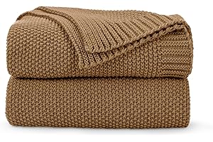 CozeCube Caramel Brown Throw Blanket for Couch, Soft Cozy Cable Knit Throw for Bed Sofa Living Room, Lightweight Warm Decorative Farmhouse Christmas Blanket, 50"x60", Light Brown