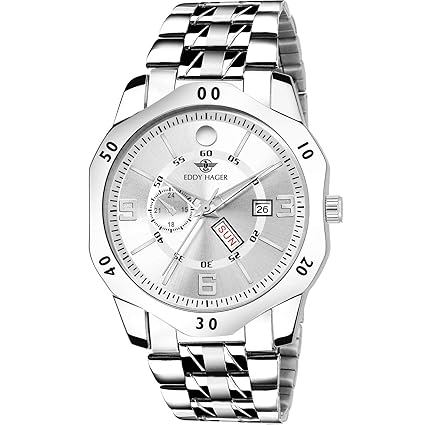 Eddy Hager Silver Day and Date Mens Watch EH-246-SL