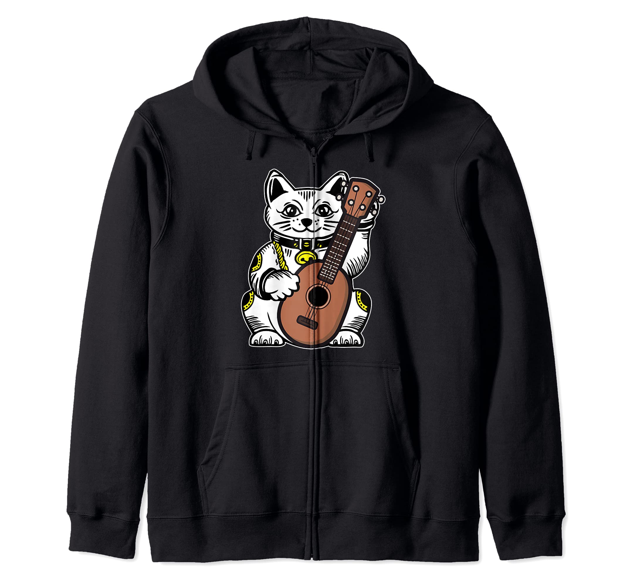 Fortune Cat Guitar Uke Musician Hawaii Hawaiian Acoustic Zip Hoodie