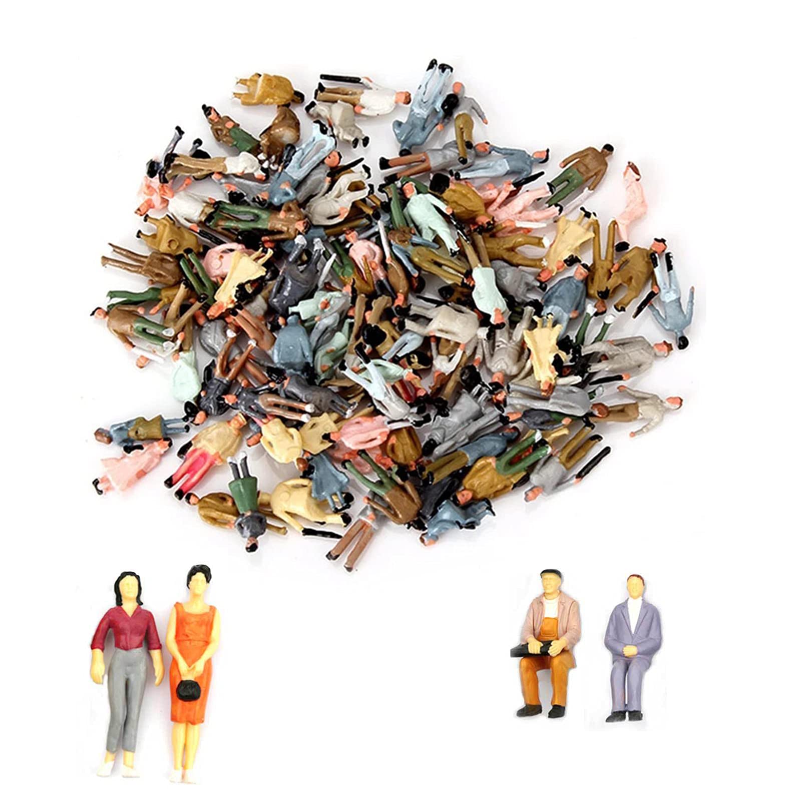 100 Pcs Mini People Figurine Hand Painted Tiny Passengers Statue Sand Table Model Tiny People Model Train Figures Sitting And Standing For Miniature Scenes, Train, Railroad, Sand Table, 1:75 Scale