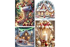 NEGEKFKX 4 Pack Christmas Diamond Art Kits for Adults Beginners,Winter Diamond Painting Kits for Adults,5D Full Drill DIY Diamond Dot Gem Art Kit Wall Home Decor Arts Craft 16x12-12x12 inch