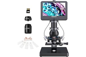 Andonstar AD266S 20X-5000X HDMI Digital Microscope, 5 Lens 2160P UHD Video Record, 7'' LCD Microscope for Adults Kids, Home Lab Biological Microscope Kit with Slides, Coin Microscope Full View