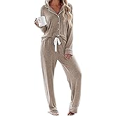 Ekouaer Women's Pajamas Long Sleeve Sleepwear Casual Button Down Loungewear Soft Pjs Set S-XXL
