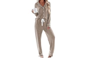 Ekouaer Women's Pajamas Long Sleeve Sleepwear Casual Button Down Loungewear Soft Pjs Set S-XXL