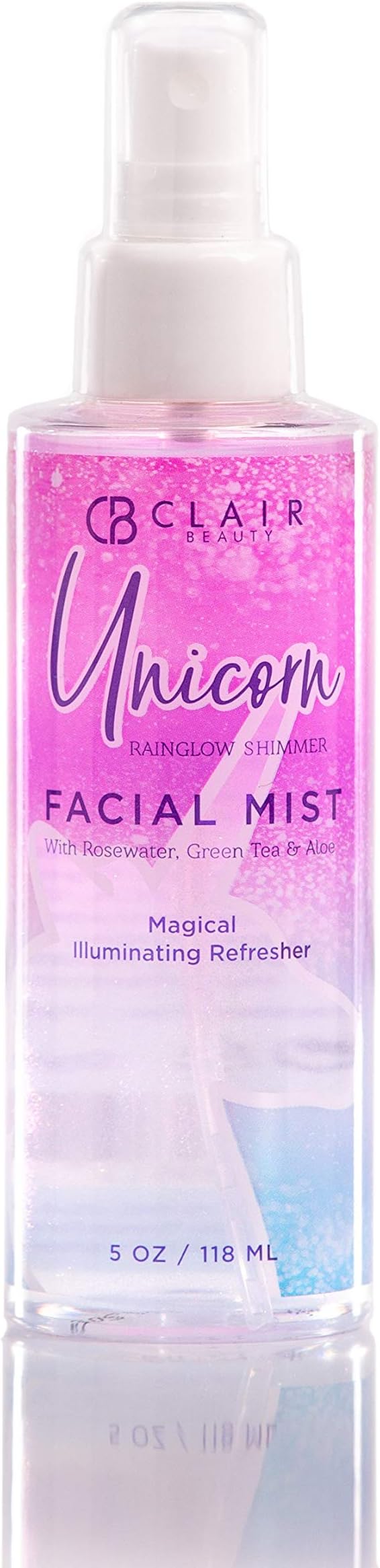 CLAIR BEAUTY Unicorn Shimmer Moisturizing Facial Mist Toner - W/Rosewater, Green Tea & Aloe | Reduces Wrinkles, Fine Lines & Wrinkles | Energizing, Hydrating & Toning - 118mL