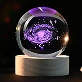 IFOLAINA 3D Galaxy Crystal Ball 2.36" Laser Engraved Glass Planet Sphere Gifts with Colorful Lighted Base Decorative Glass Ball Galaxy Model Decor Space Universe Gifts for Astronomy Lover
