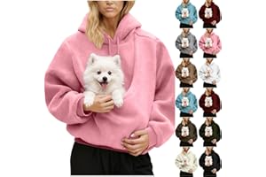 Fuzzy Pet Pouch Hoodies for Women Oversized Fleece Hooded Sweatshirt with Pocket Front Pet Carry Pouch Pullover Tops