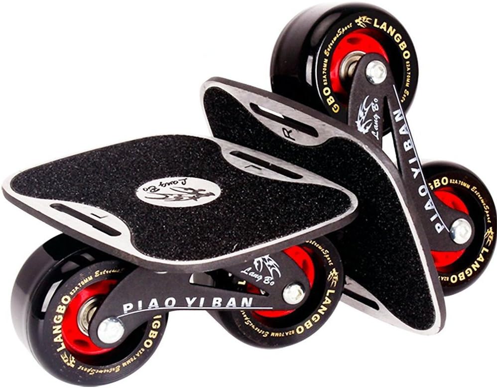 Portable Roller Road Drift Skates Plate Anti-Slip Board Split Skateboard Aluminum Alloy with PU Wheels(Black)