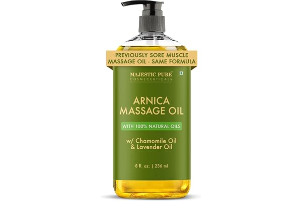 MAJESTIC PURE Arnica Massage Oil for Massage Therapy - with Lavender and Chamomile Essential Oils - Multipurpose Instant Abso