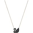 SWAROVSKI Iconic Swan Necklace and Earrings Collection, Rose Gold Tone Finish, Black Crystals