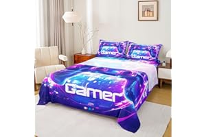 Feelyou Kids Game Room Decor Bedding King Size Gamer 4 Pieces Sheet with 16 Inch Deep Pockets for Boys Girls Teens Bedroom De