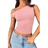 TiulZial Off The Shoulder Tops for Women - Going Out Top Double Lined Cute Summer Crop Tank Trendy Ruched