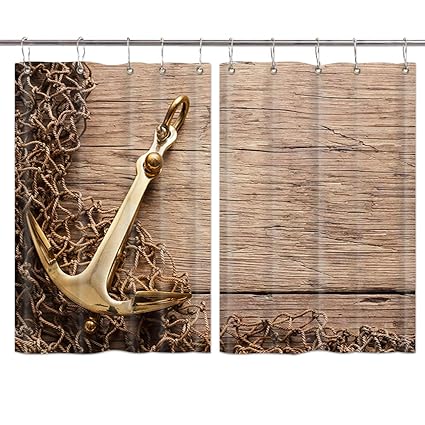 Amazon Com Jawo Nautical Kitchen Curtains Anchor And Fishing Net