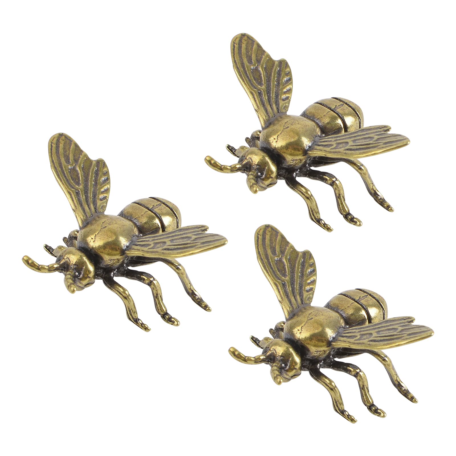 UFURMATE Mini Bee Sculpture, 3PCS Gold Bee Figurines Vintage Brass Bee Statues Desktop Ornament Decorative Brass Animal Ornament for Home Decor