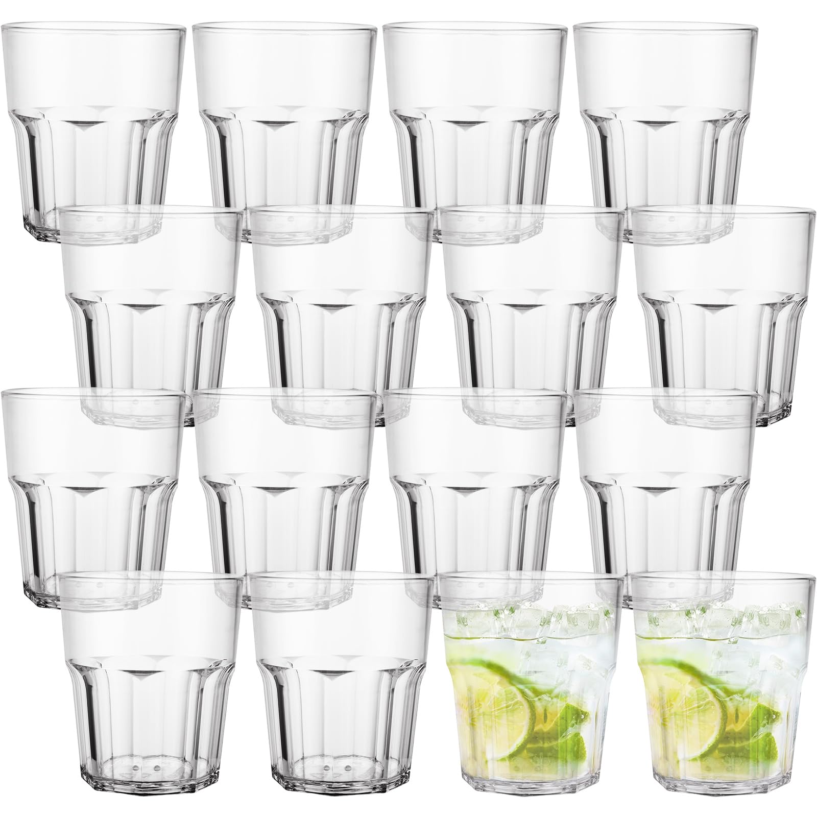 AHAQU 16PCS 260ml Plastic Tumblers, 9oz Unbreakable Acrylic Drinking Glasses, Reusable Clear Plastic Cups for Picnics, Camping, BBQ’s, Parties
