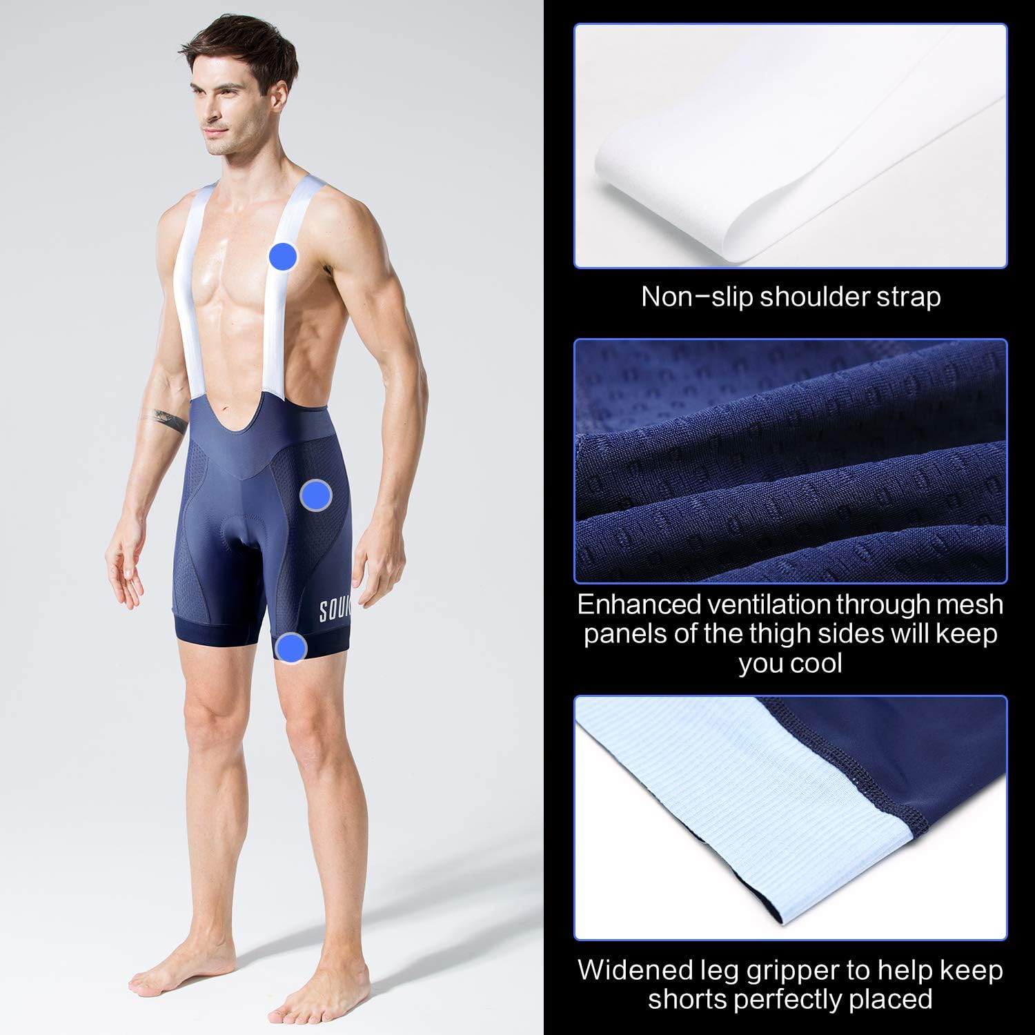 Souke Sports Men’s Cycling Bib Shorts 4D Padded Bike Biking Pants Breathable Compression Bicycle Tights: Clothing