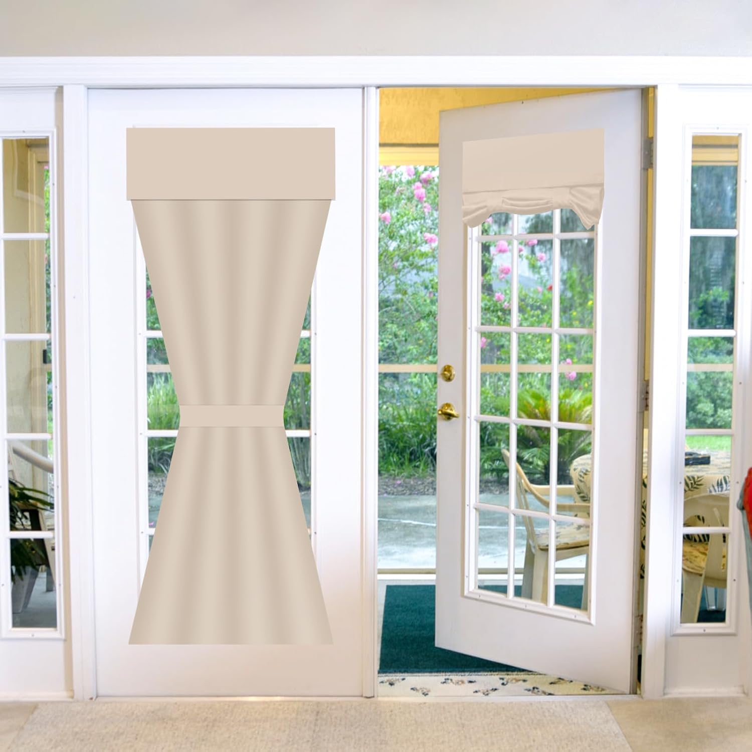 Outdoor Curtains - French Door Curtain Set of 2 Blackout No Drilling Tie Up Adjustable Stick On Blinds Self Adhesive No Drill Temporary Window Shade Panel for Patio French Doors Bedroom Kitchen Bathroom Windows