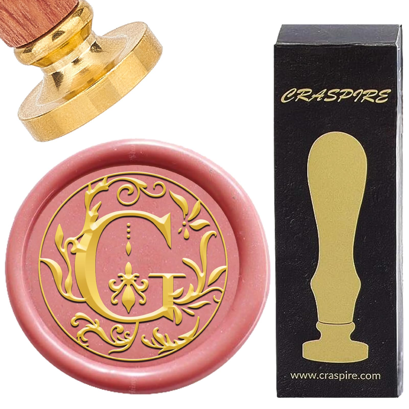 CRASPIRE Letter G Wax Seal Stamps Retro Alphabet Initials Sealing Wax Stamp Classic Vintage 26 Letters A-Z 25mm Removable Brass Head wood Handle for Envelope Invitation Embellishment Gift Decoration