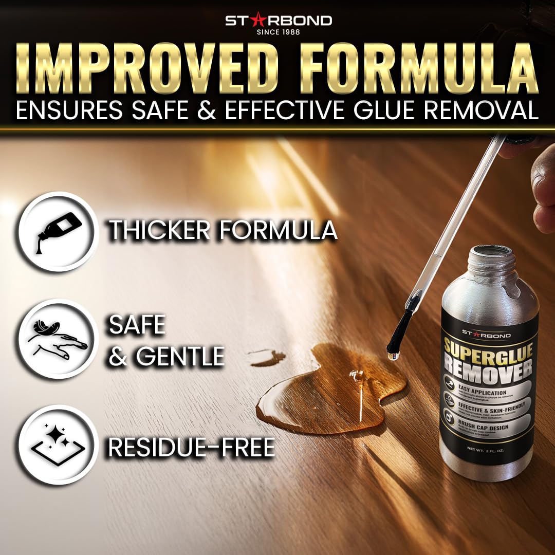 Starbond 2 oz. Super Glue Remover – Dissolves Adhesive – CA Glue Debonder with Easy Brush Cap Applicator