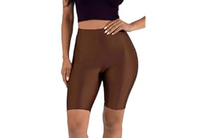 Ofenti Shiny Biker Shorts Colorful Knee Length High Waist Active Slip Shorts Boy Shorts Dance Yoga Running Lounge