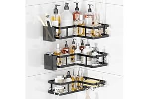 PUPILLEMON 3 Pack Corner Shower Caddy Organizer, Rustproof Corner Shower Shelves, No Drilling Bathroom Corner Shelf with Hooks and Toothpaste Holder