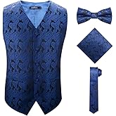 SuiSional Men's Formal Suit Vest Fit for Business, Casual Dress, Party, Wedding (4PC, Vest, Necktie, Bow Tie, Pocket Square)